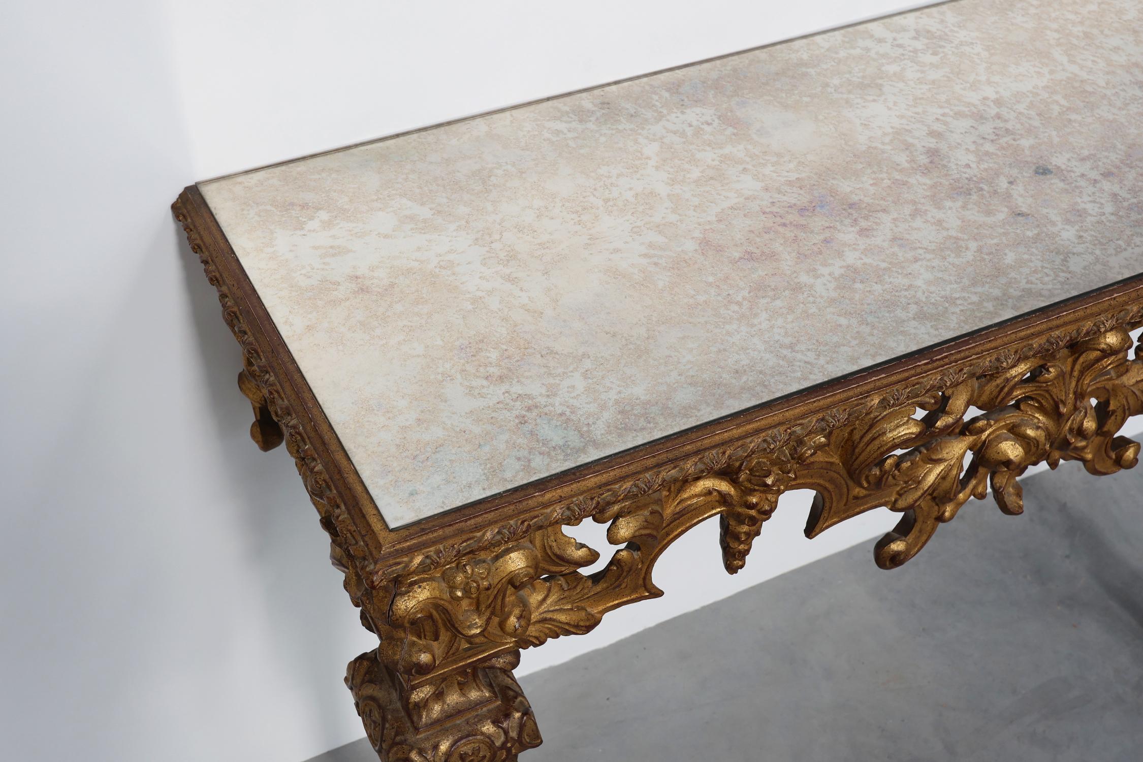20th Century Italian Baroque style gilded and carved wall console For Sale 4