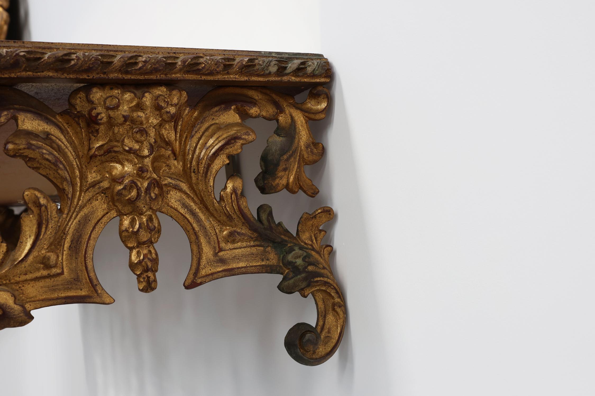 20th Century Italian Baroque style gilded and carved wall console For Sale 5
