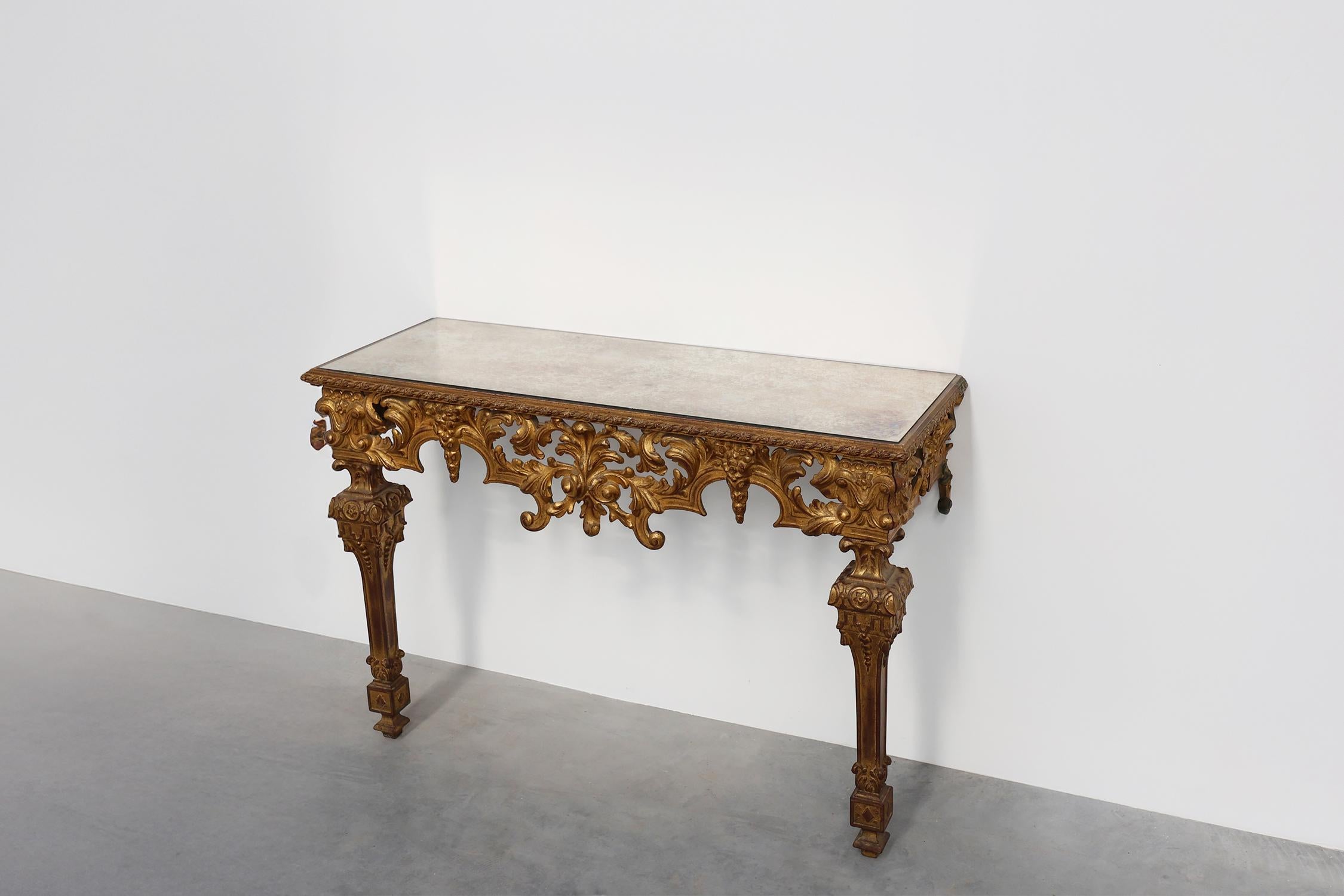 Baroque Revival 20th Century Italian Baroque style gilded and carved wall console For Sale