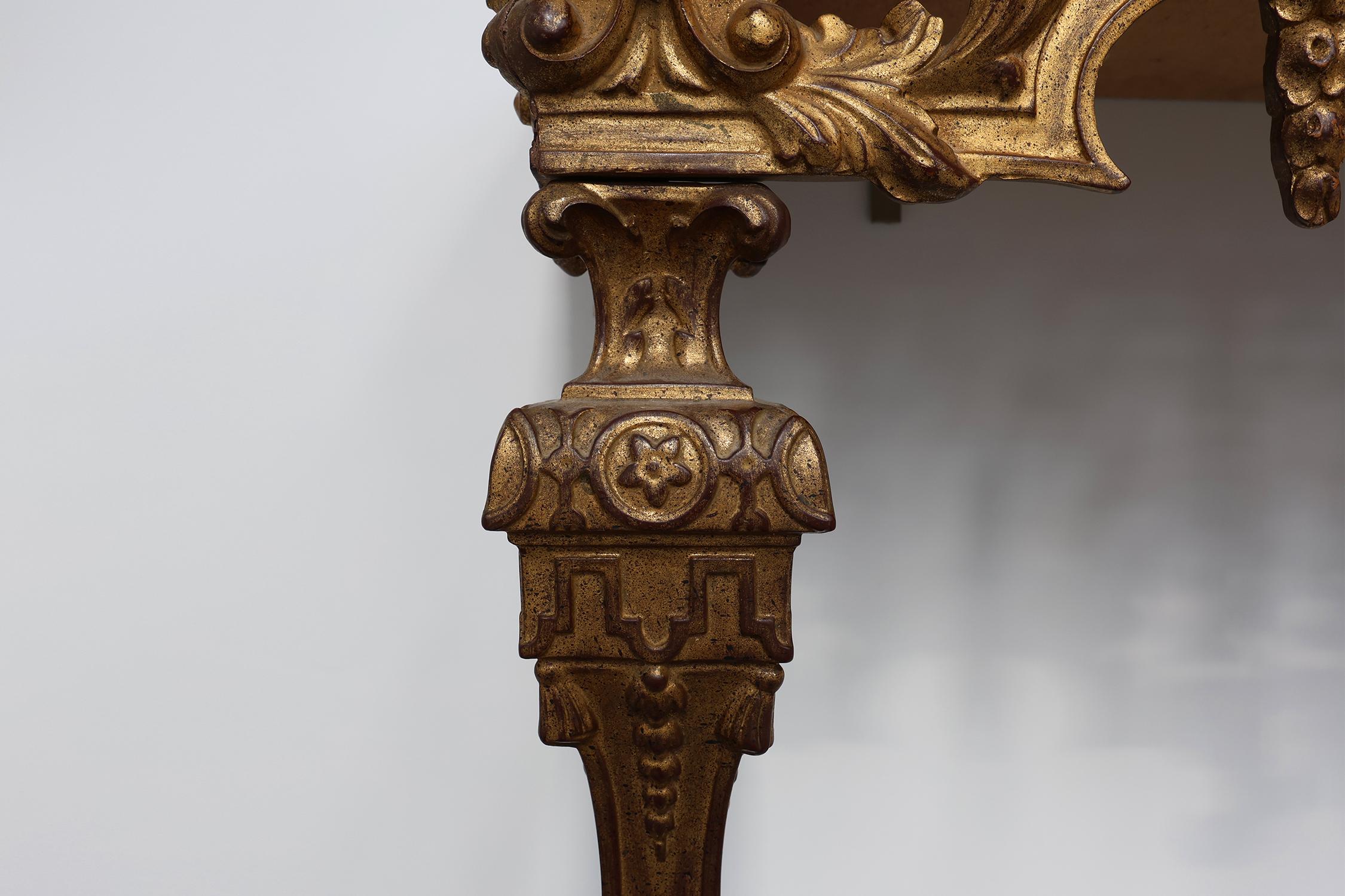 Mid-20th Century 20th Century Italian Baroque style gilded and carved wall console For Sale