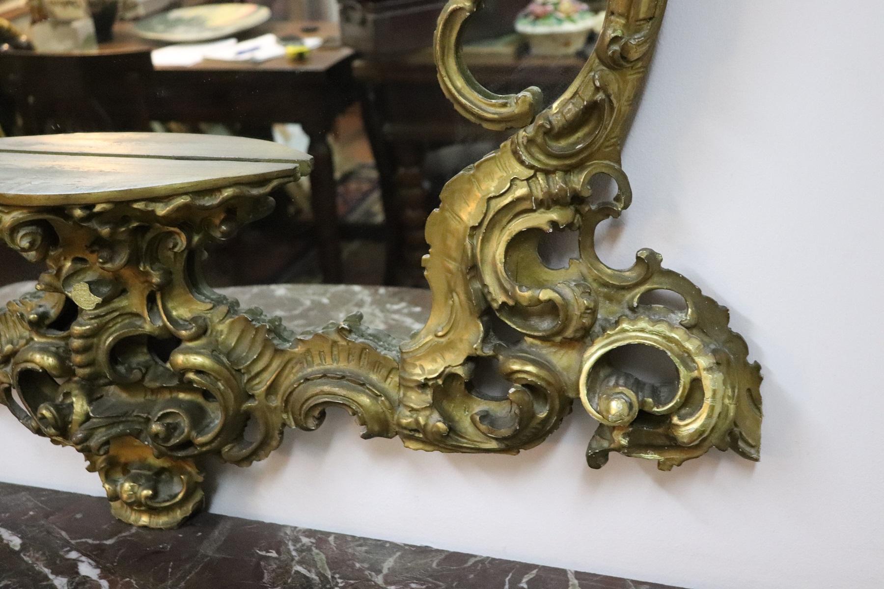 Mid-20th Century 20th Century Italian Baroque Style Gilded Carved Wood Wall Mirror
