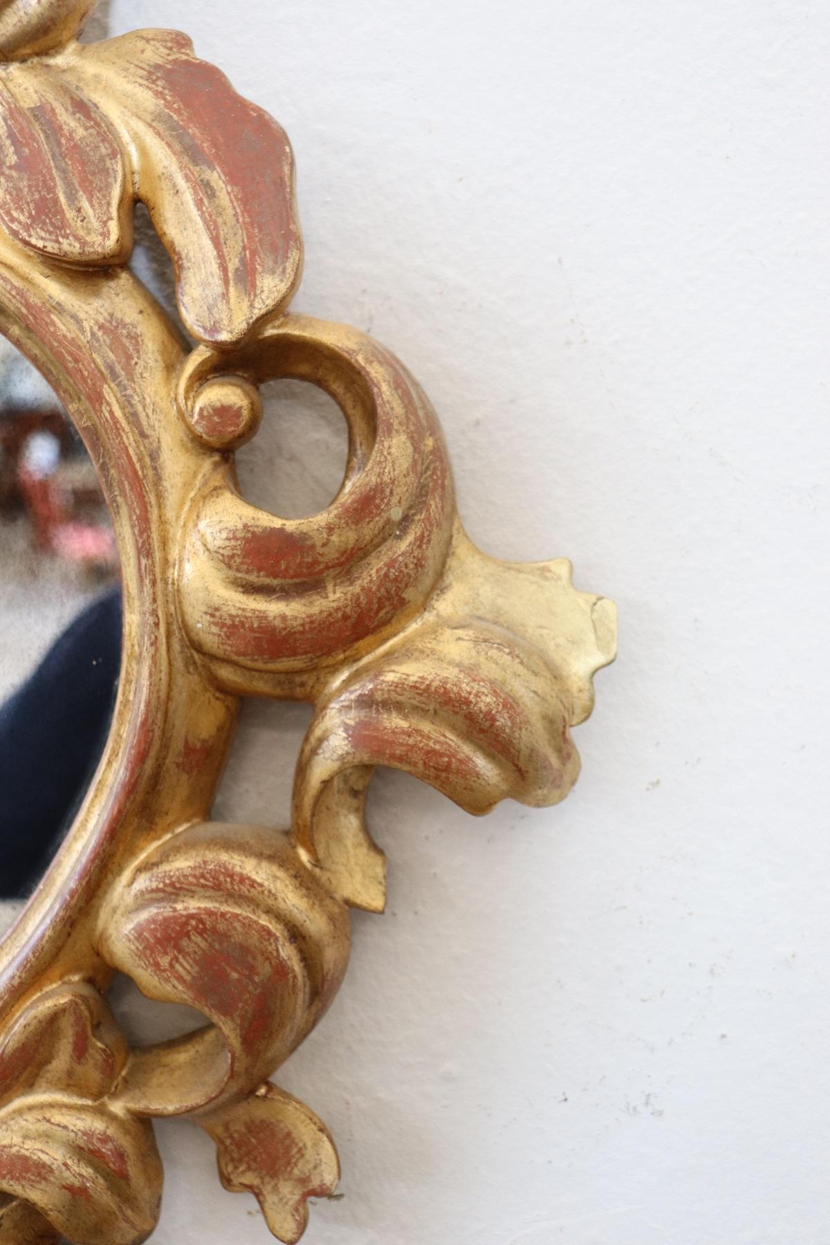 20th Century Italian Baroque Style Gilded Carved Wood Wall Mirror with Candle 4