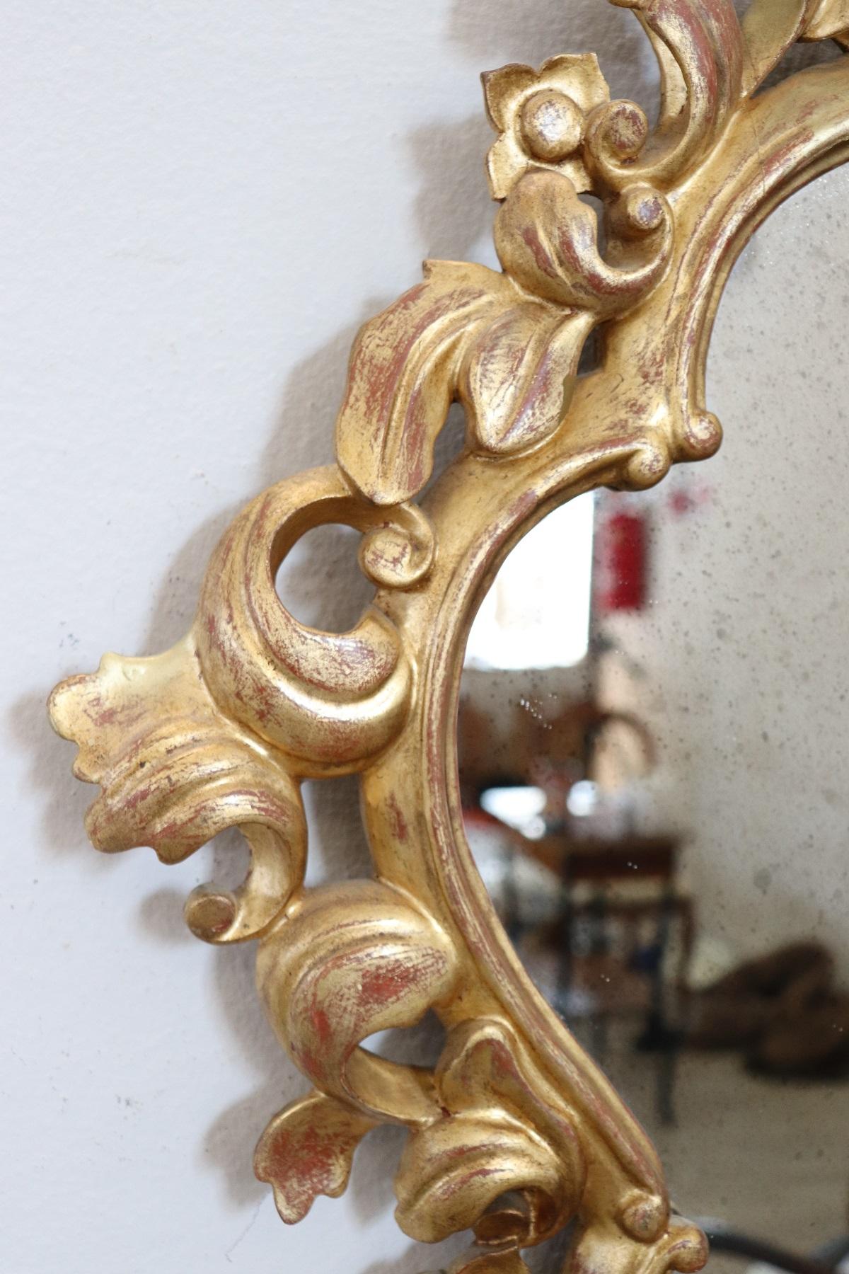 Mid-20th Century 20th Century Italian Baroque Style Gilded Carved Wood Wall Mirror with Candle