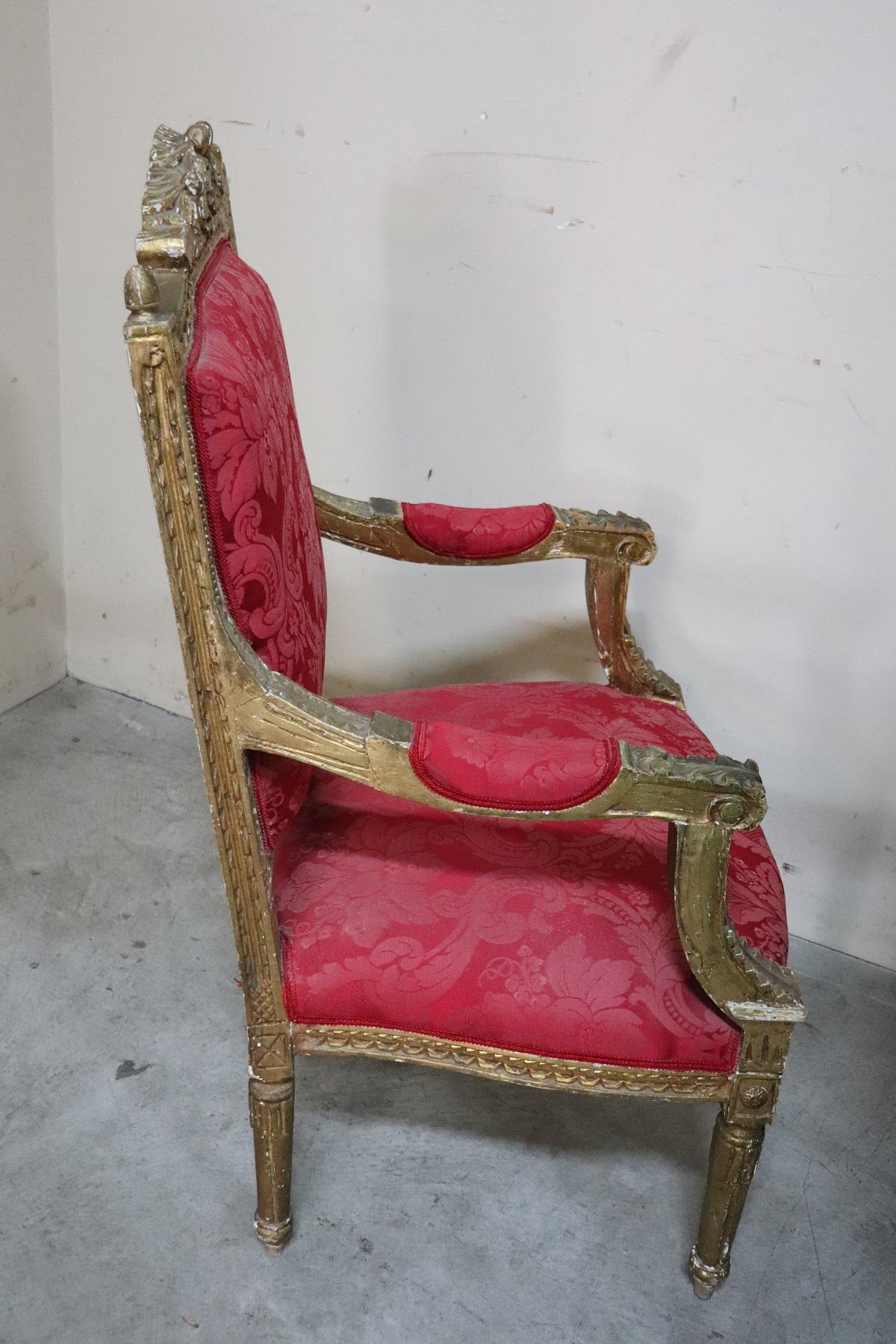 20th Century Italian Baroque Style Gilded Wood Pair of Armchairs 7