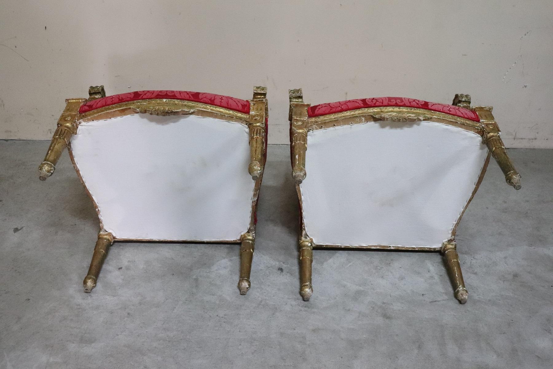 20th Century Italian Baroque Style Gilded Wood Pair of Armchairs 8