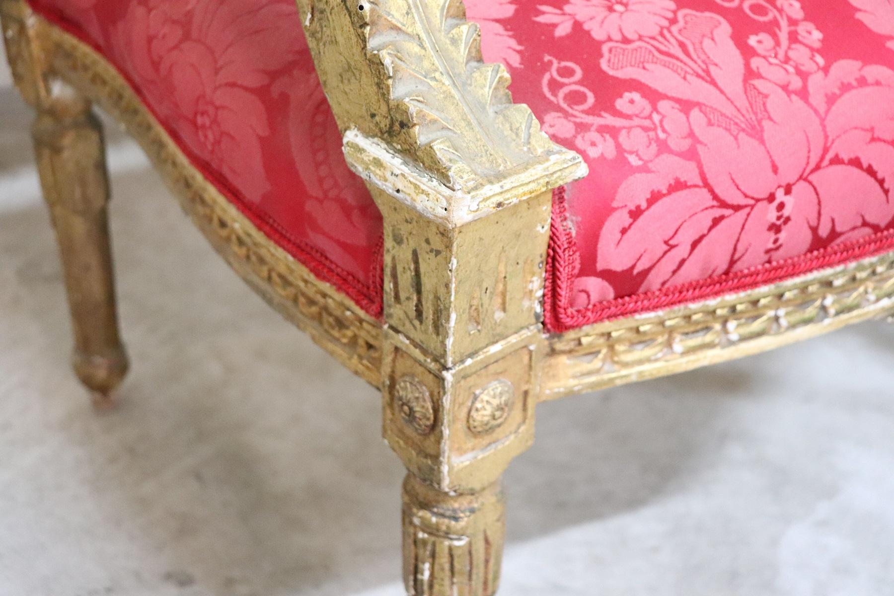 20th Century Italian Baroque Style Gilded Wood Pair of Armchairs In Good Condition In Casale Monferrato, IT