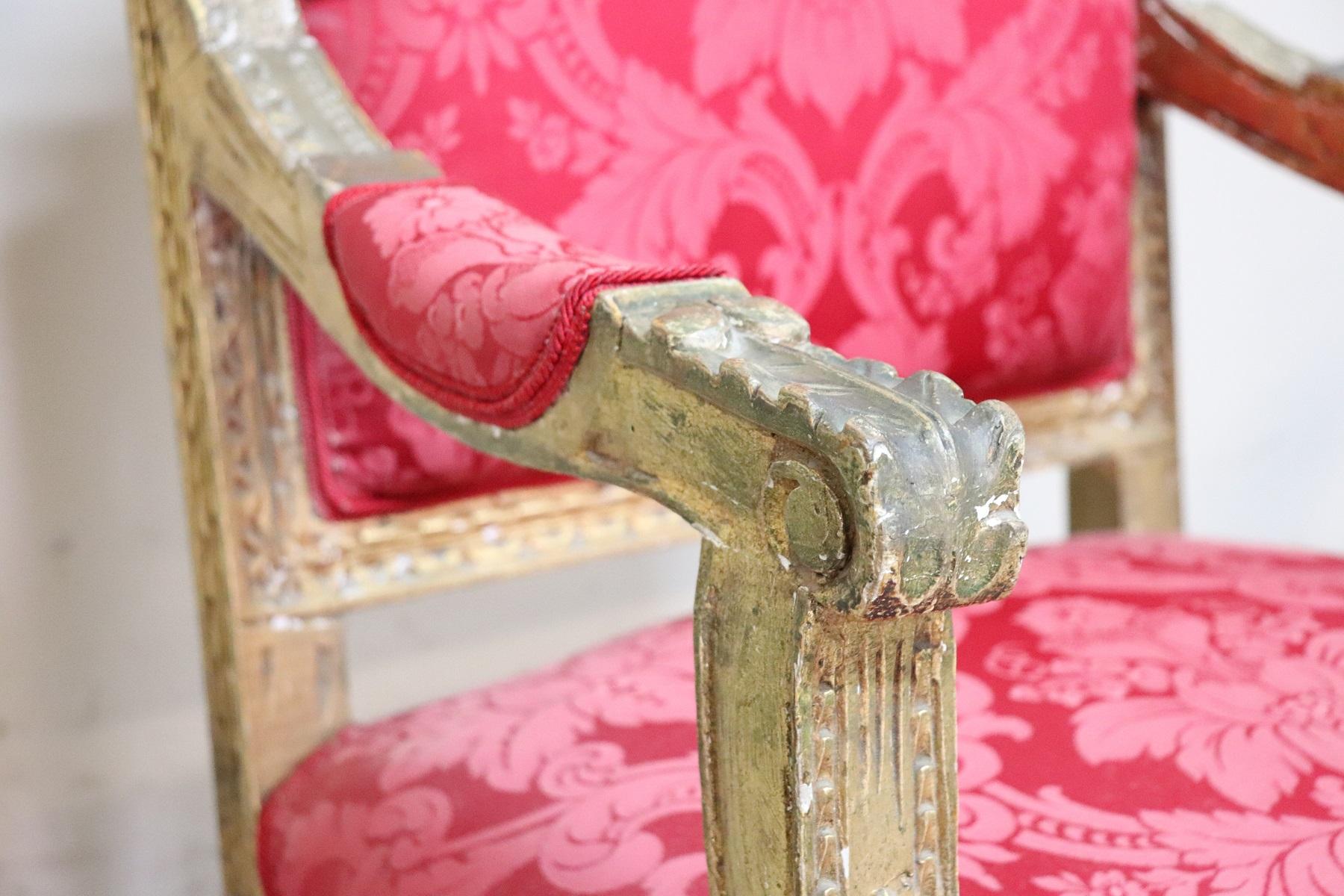 Mid-20th Century 20th Century Italian Baroque Style Gilded Wood Pair of Armchairs