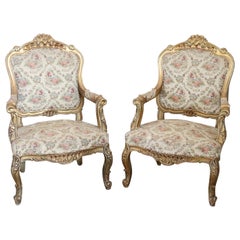 20th Century Italian Baroque Style Gilded Wood Pair of Armchairs