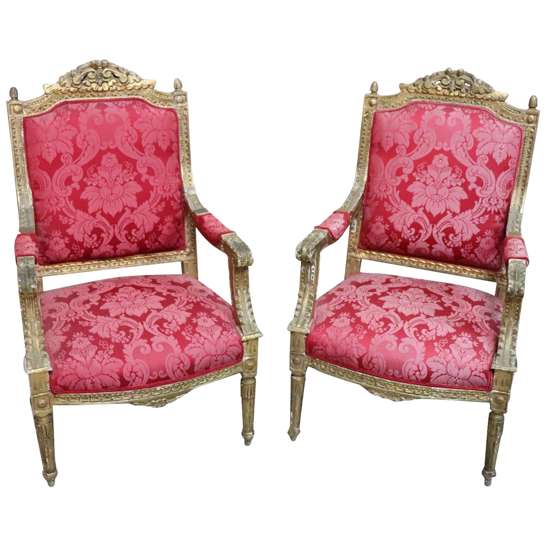 20th Century Italian Baroque Style Gilded Wood Pair of Armchairs