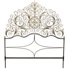 Vintage 20th Century Italian Baroque Style Gilded Wrought Iron Headboard