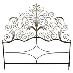 Vintage 20th Century Italian Baroque Style Gilded Wrought Iron Headboard