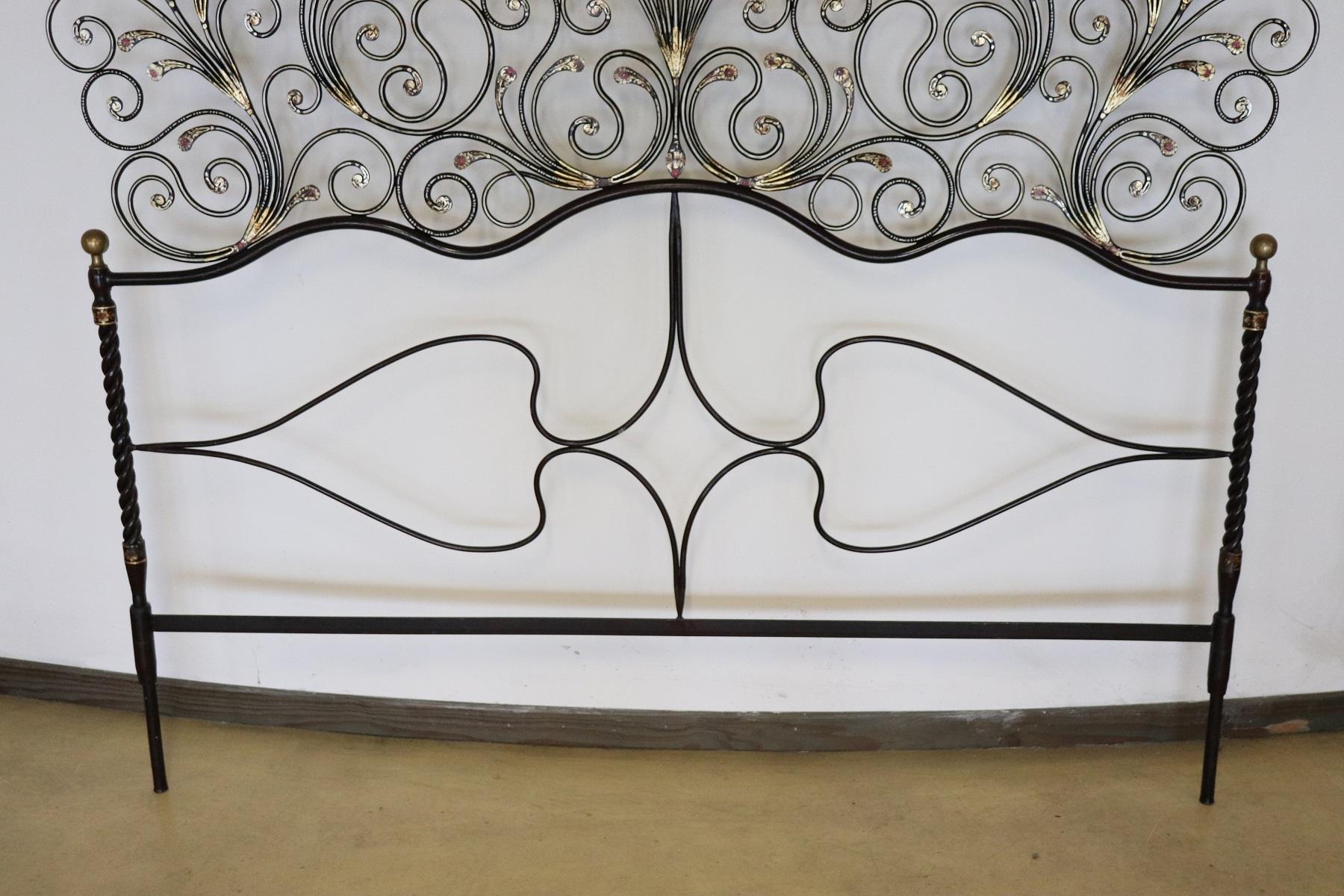 Gilt 20th Century Italian Baroque Style Gilded Wrought Iron Headboard with Sconces