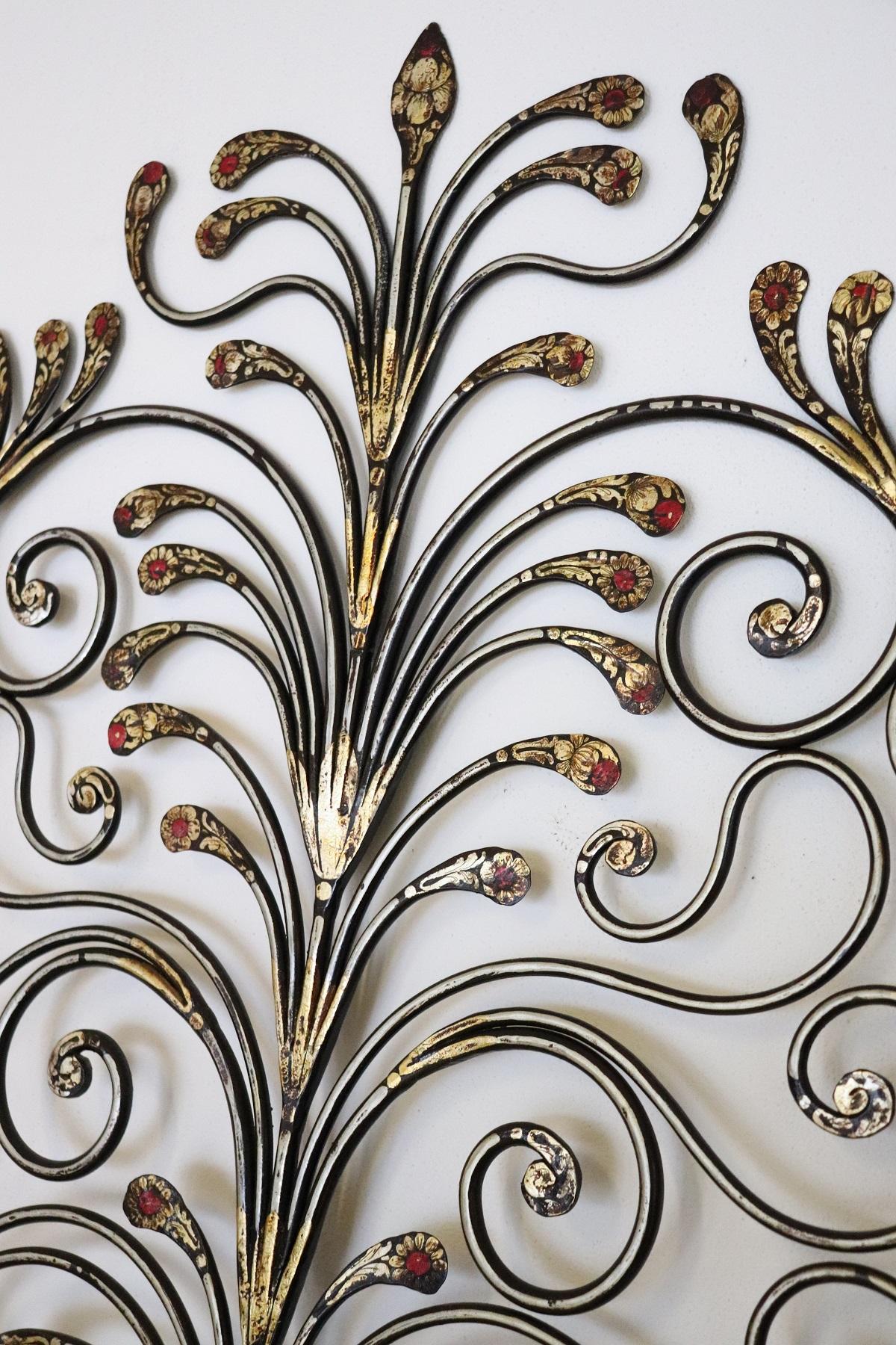 Mid-20th Century 20th Century Italian Baroque Style Gilded Wrought Iron Headboard with Sconces