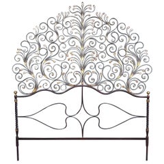 20th Century Italian Baroque Style Gilded Wrought Iron Headboard with Sconces