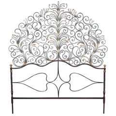 20th Century Italian Baroque Style Gilded Wrought Iron Headboard with Sconces