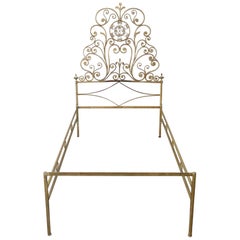 Vintage 20th Century Italian Baroque Style Golden Iron Single Bed