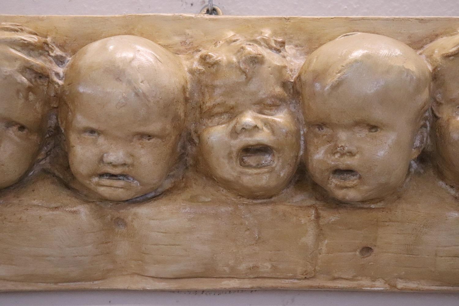 Carved 20th Century Italian Bas-Relief Sculpture in Painted Plaster For Sale