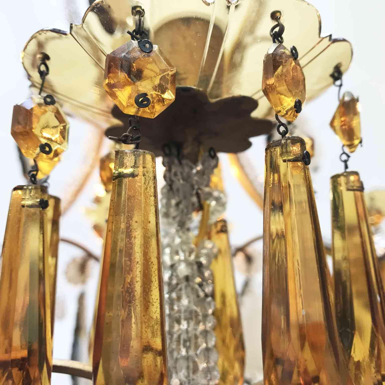20th Century Italian Beaded Crystal Chandelier with Amber and Grey Colored Drops For Sale 11