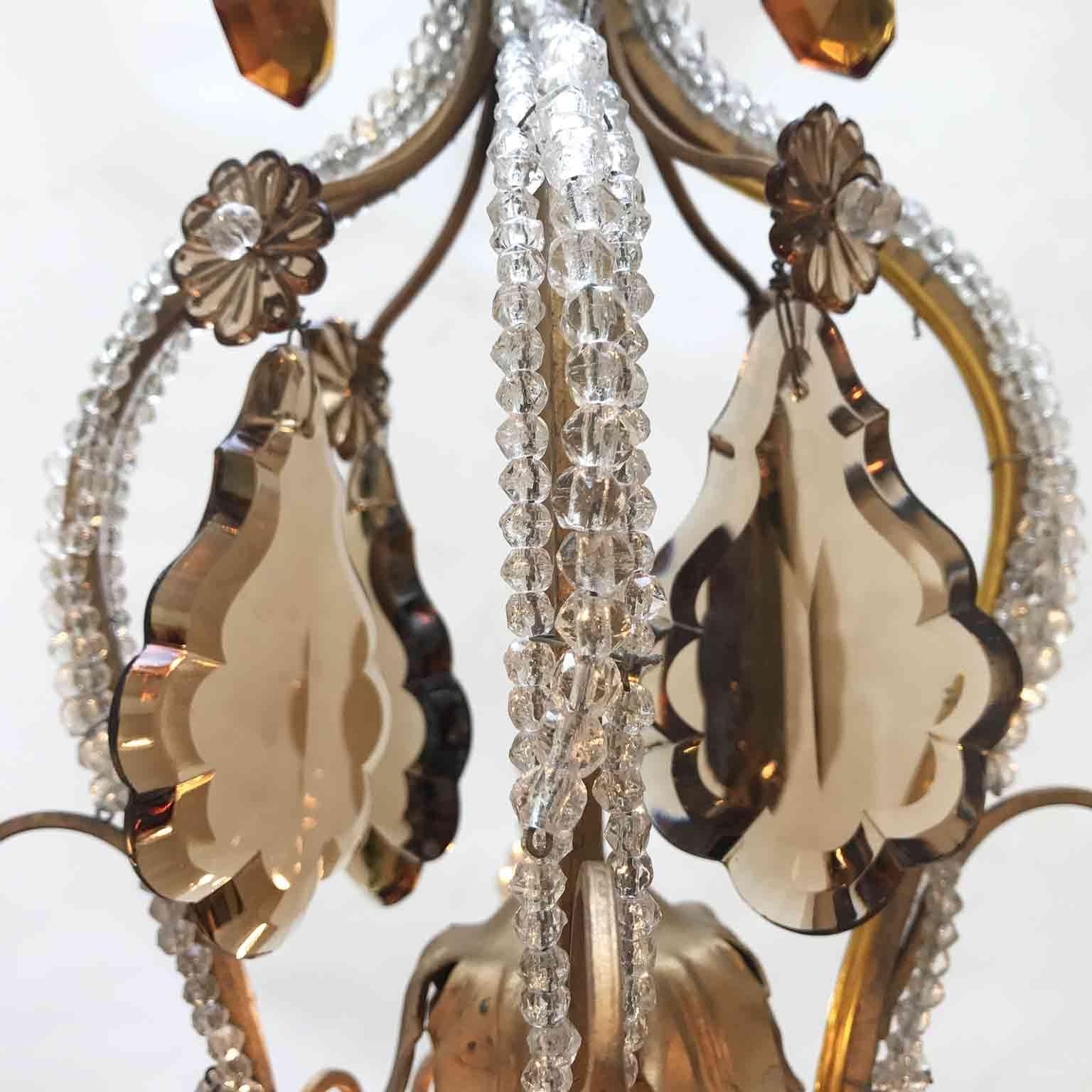 20th Century Italian Beaded Crystal Chandelier with Amber and Grey Colored Drops For Sale 5
