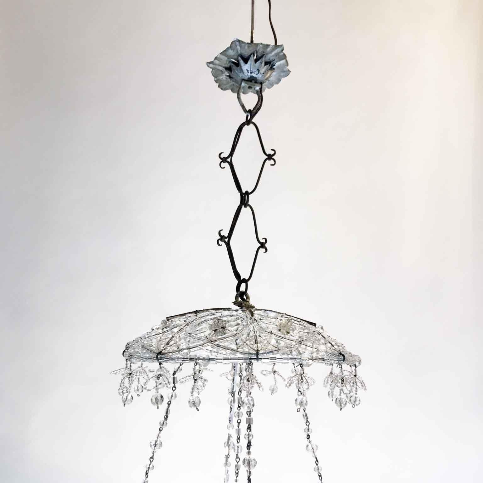 20th Century Italian Beaded Crystal Flush Mount Umbrella Chandelier  4