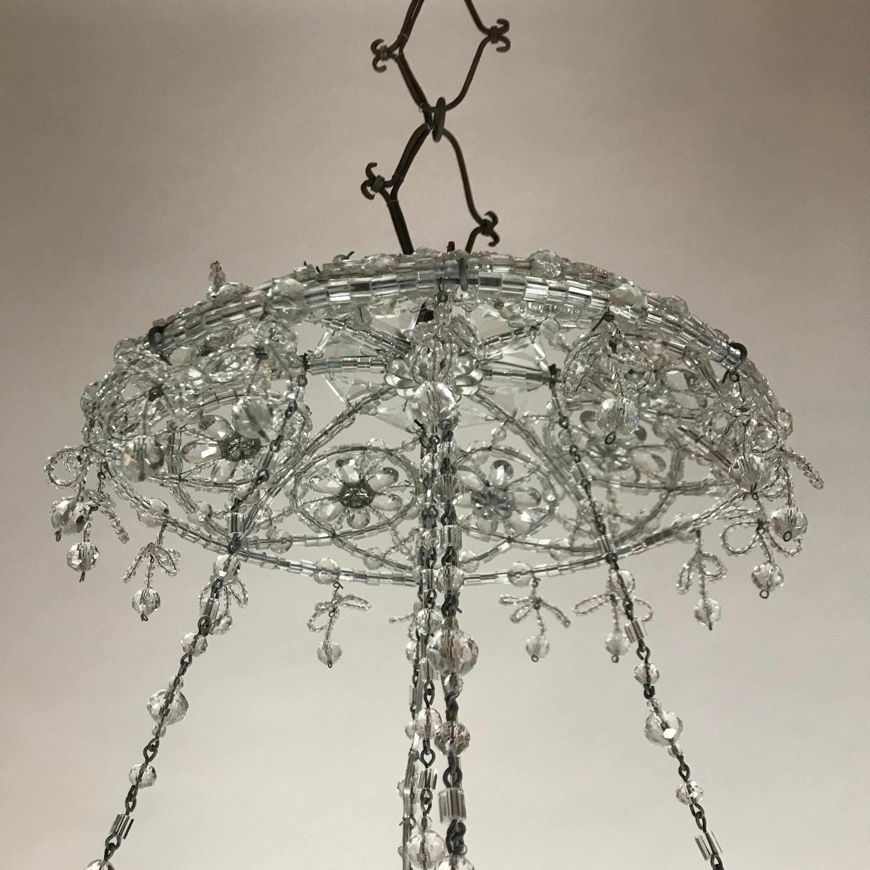 20th Century Italian Beaded Crystal Flush Mount Umbrella Chandelier 13