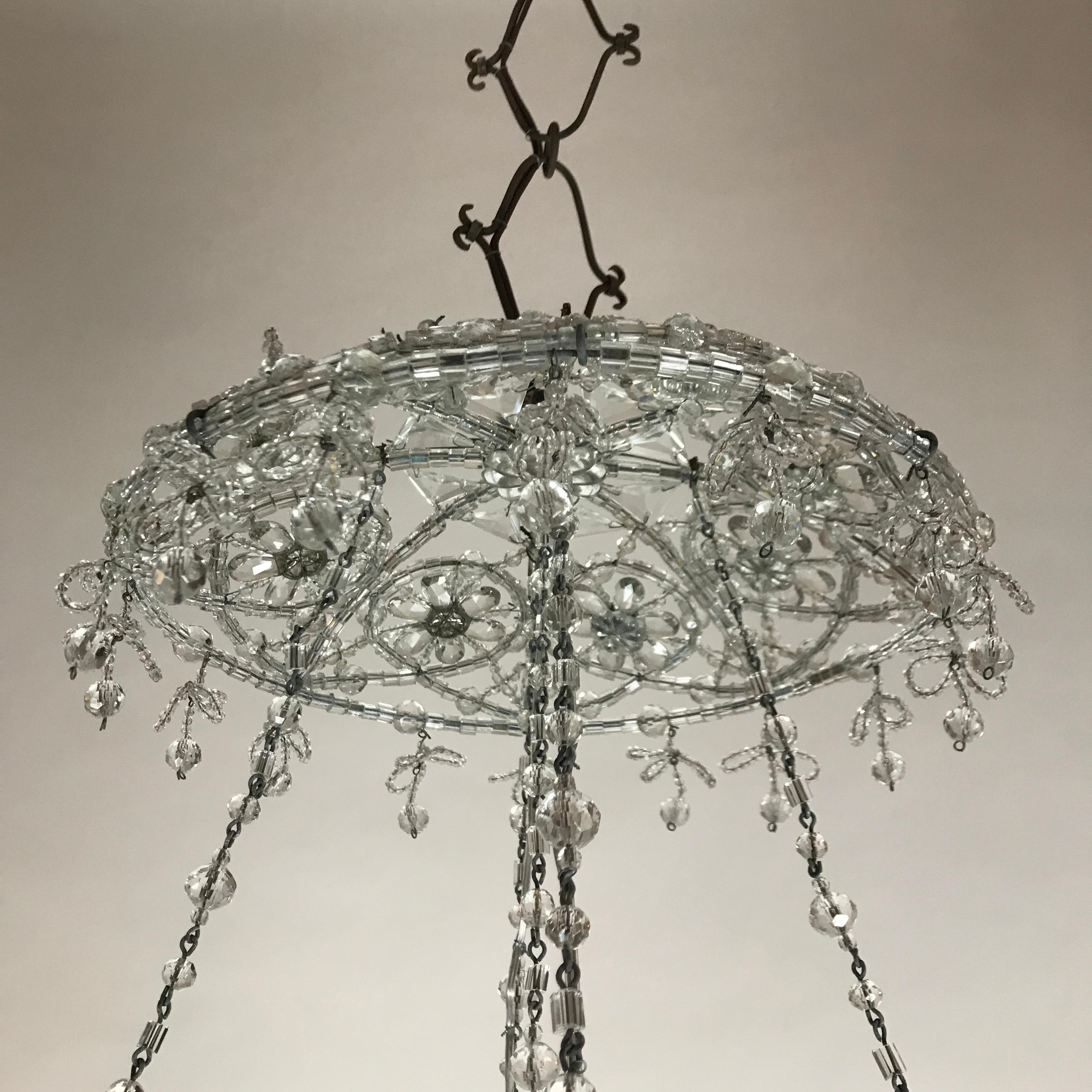 20th Century Italian Beaded Crystal Flush Mount Umbrella Chandelier  13