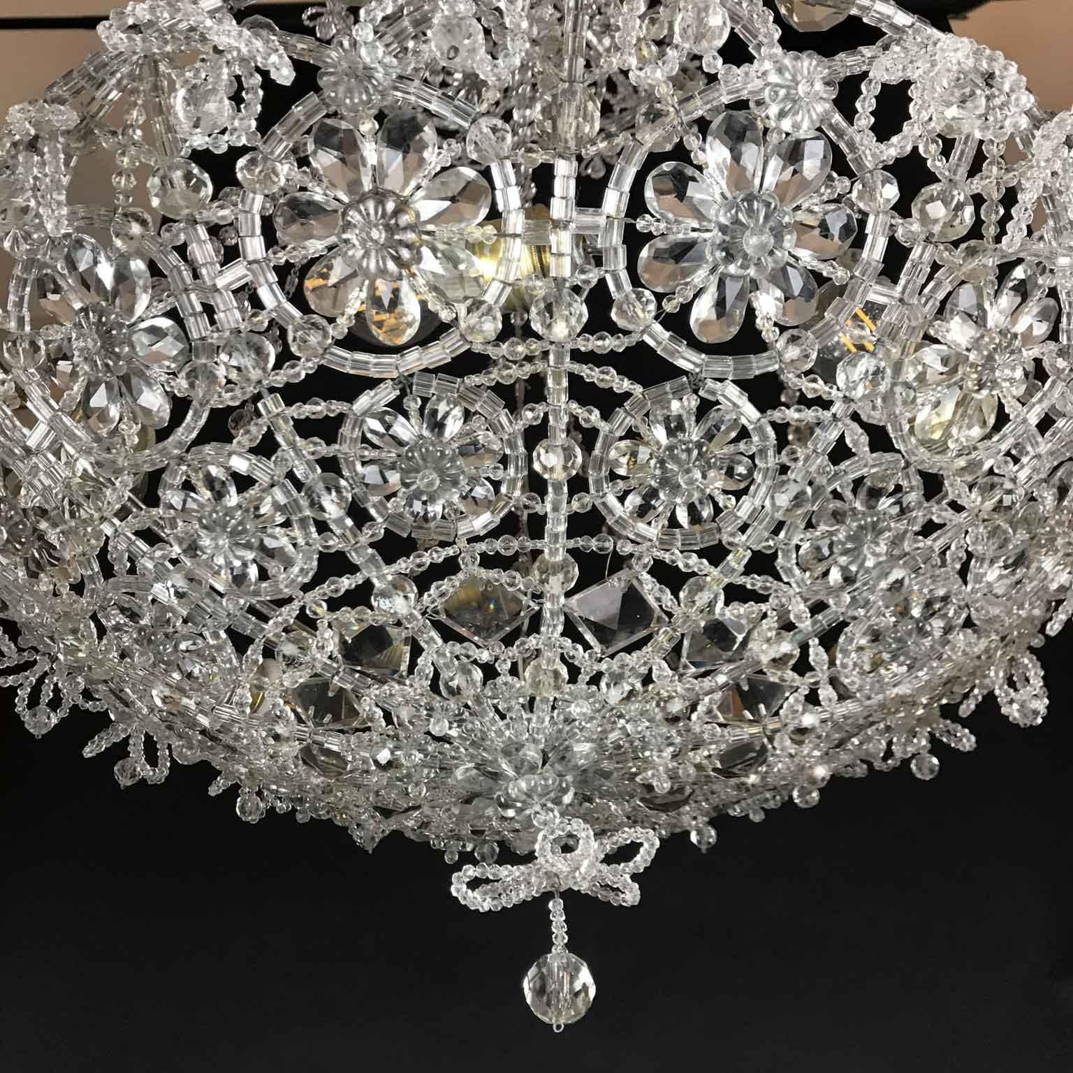 20th Century Italian Beaded Crystal Flush Mount Umbrella Chandelier  In Good Condition In Milan, IT