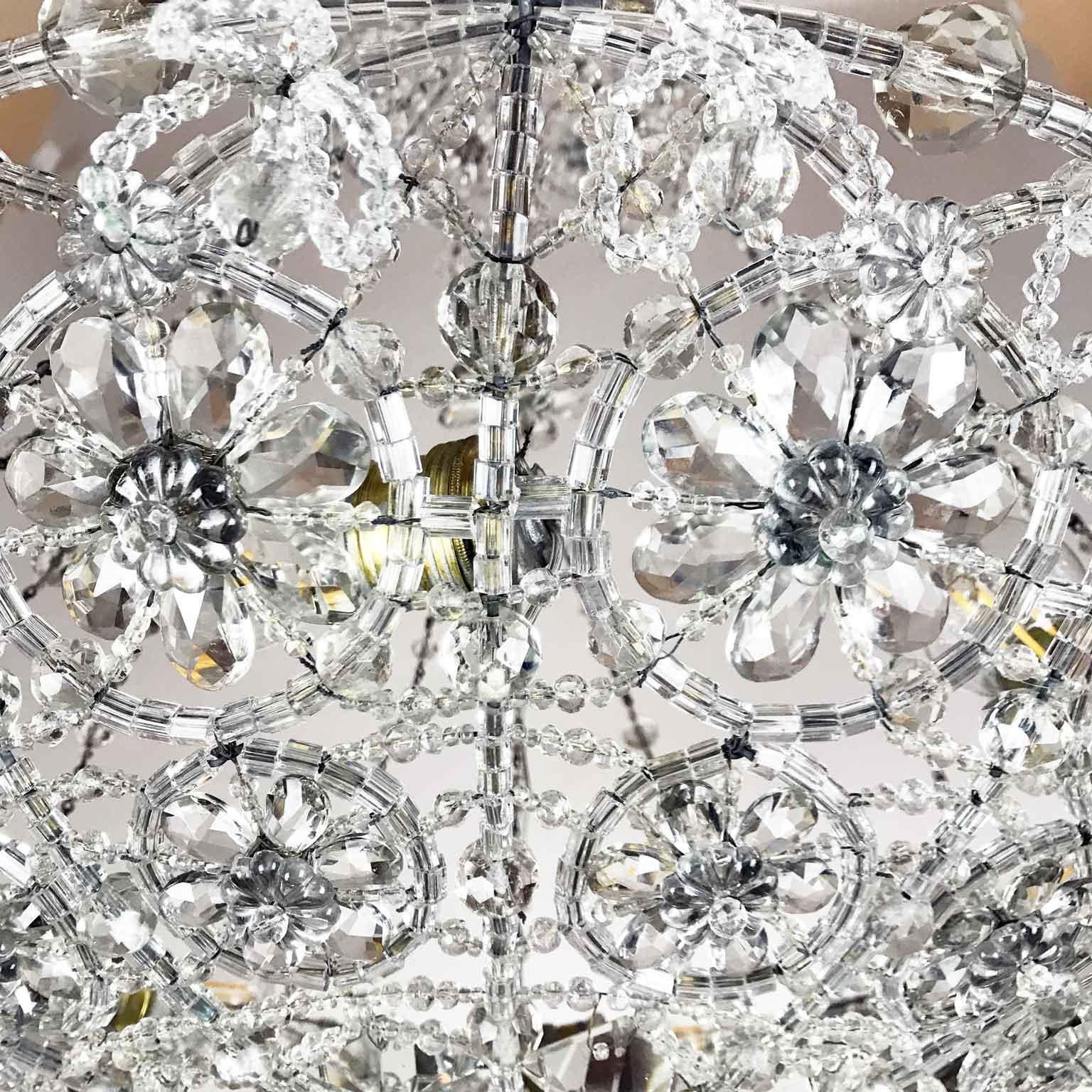 20th Century Italian Beaded Crystal Flush Mount Umbrella Chandelier  15
