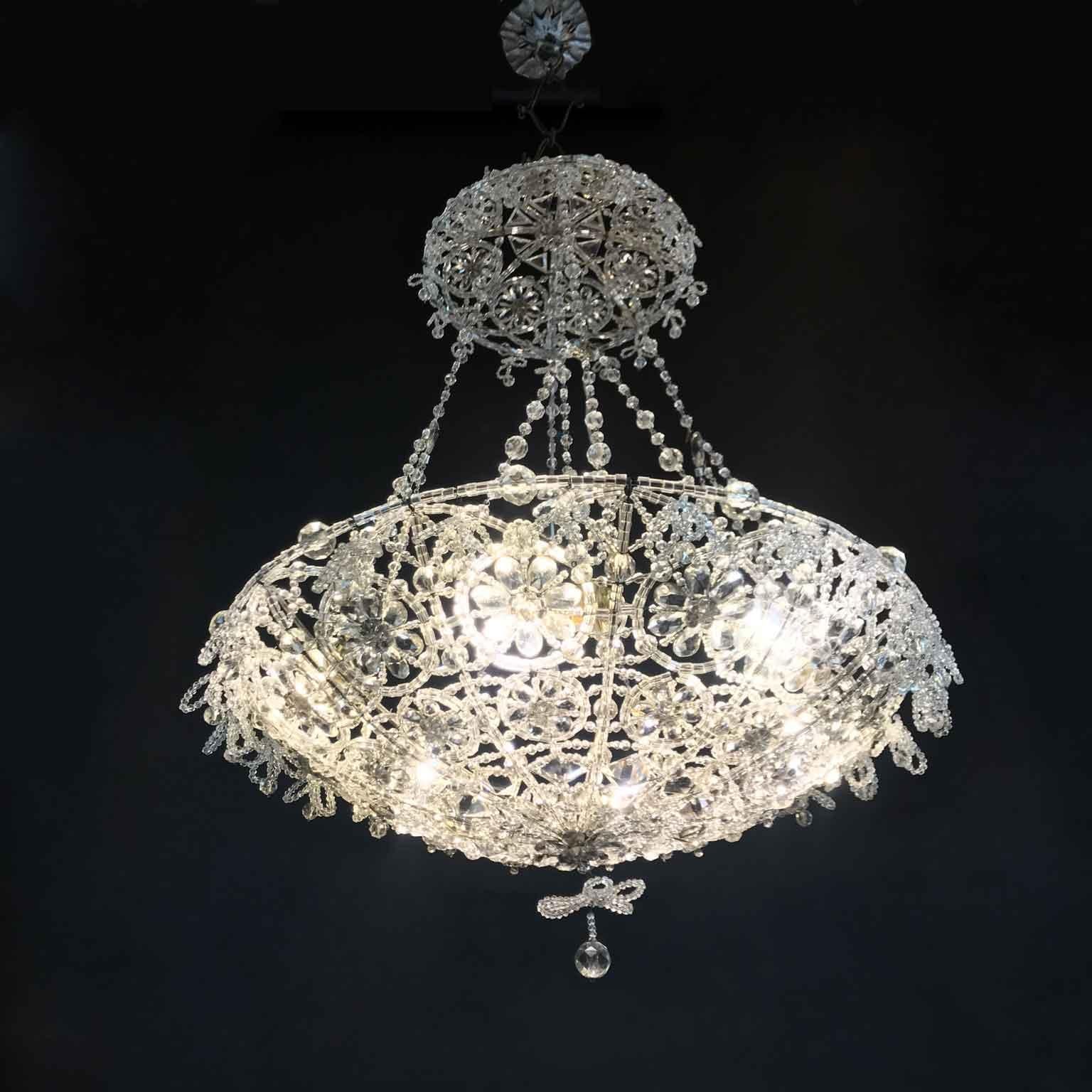 20th Century Italian Beaded Crystal Flush Mount Umbrella Chandelier  2
