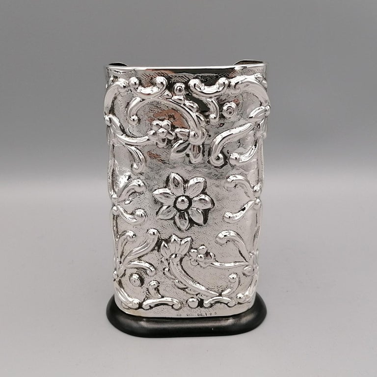 Embossed 20th Century Italian Big Sterling Silver Pen Holder For Sale