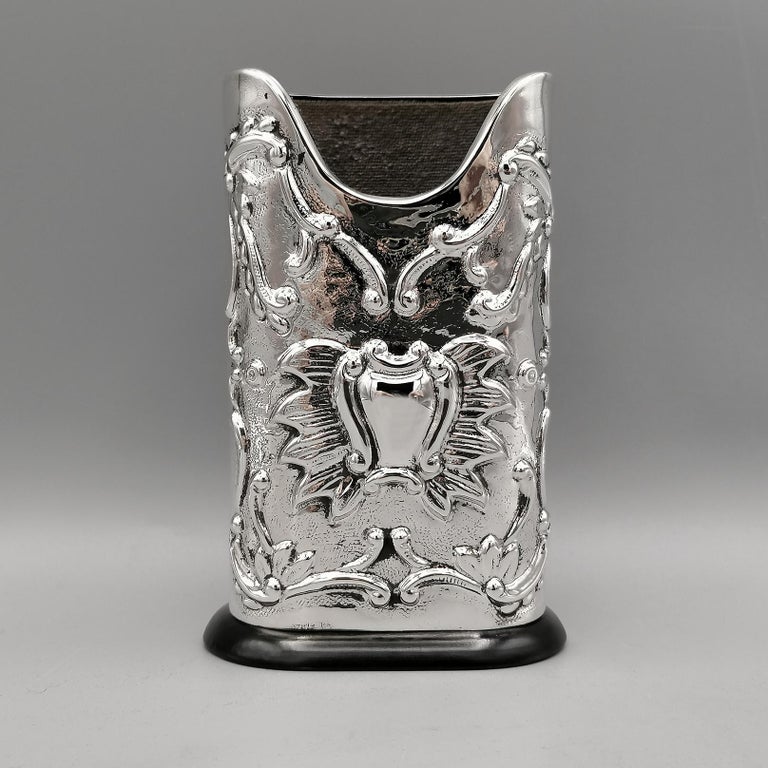 Late 20th Century 20th Century Italian Big Sterling Silver Pen Holder For Sale