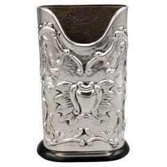 Retro 20th Century Italian Big Sterling Silver Pen Holder