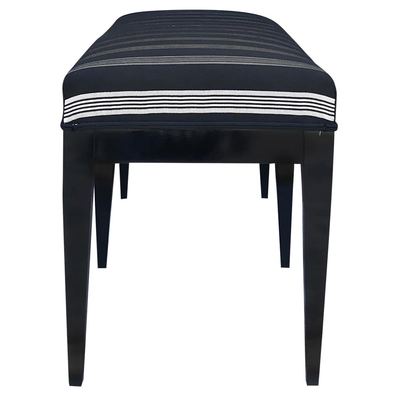 Hand-Crafted 20th Century Black Italian Neoclassical Style Ebony Bench - Vintage Ottoman For Sale