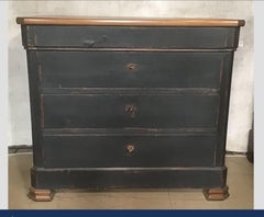 20th Century Italian Black Lacquered Chest of Drawer with Walnut Top, 1900s
