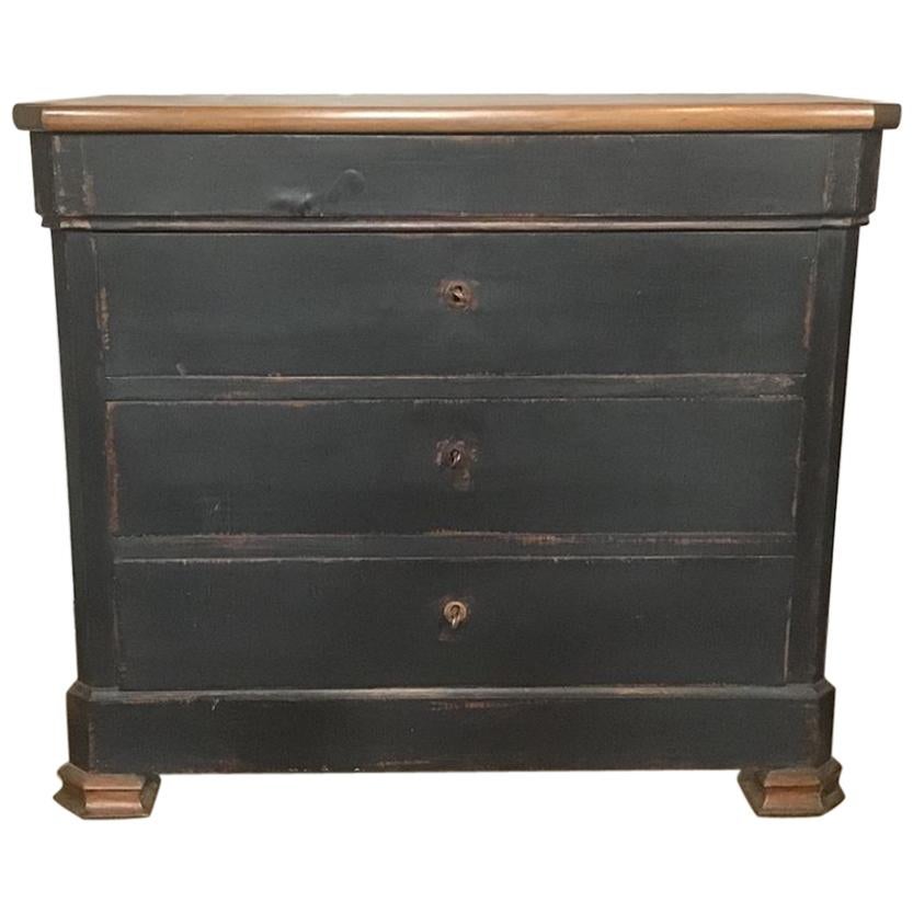 20th Century Italian Black Lacquered Chest of Drawer with Walnut Top, 1900s For Sale