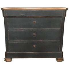 Antique 20th Century Italian Black Lacquered Chest of Drawer with Walnut Top, 1900s