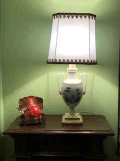 Lámpara de mesa italiana del siglo XX de porcelana azul y blanca Ginori