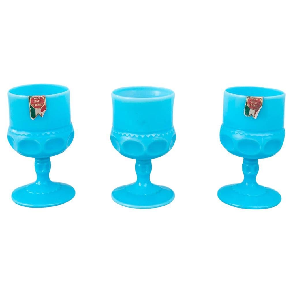 20th Century Italian Blue Glass Cup, Set of 3 For Sale
