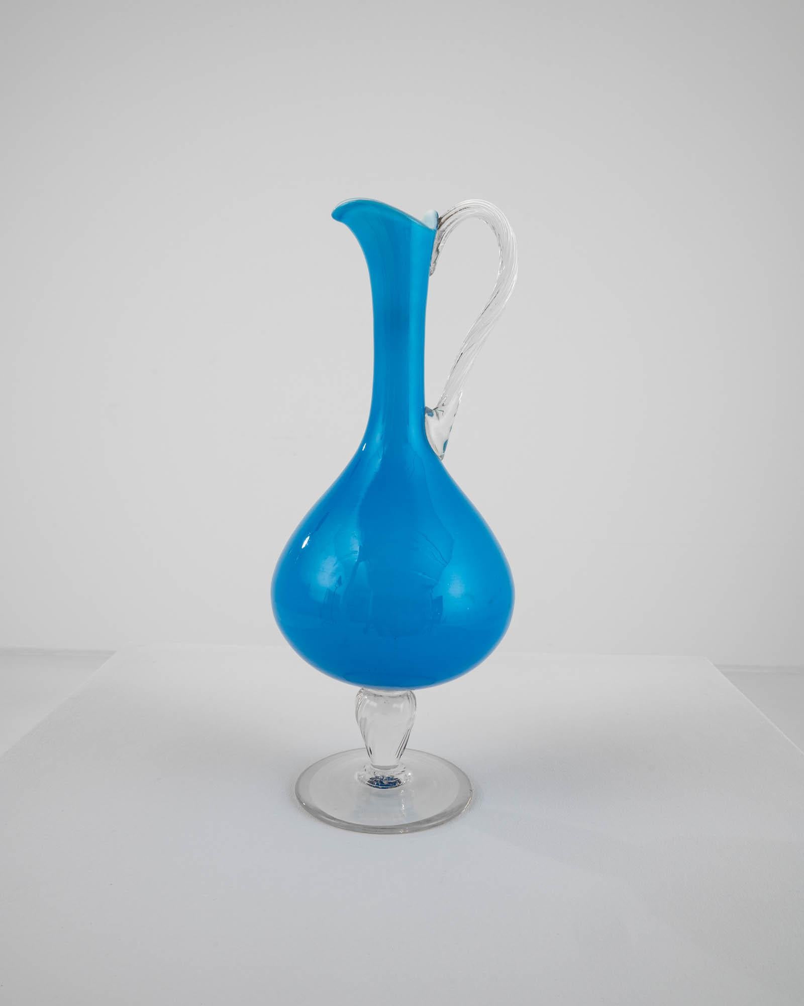 Opaline Glass 20th Century Italian Blue Glass Jug