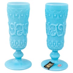 Vintage 20th Century Italian Blue Glass Vase, Set of 2