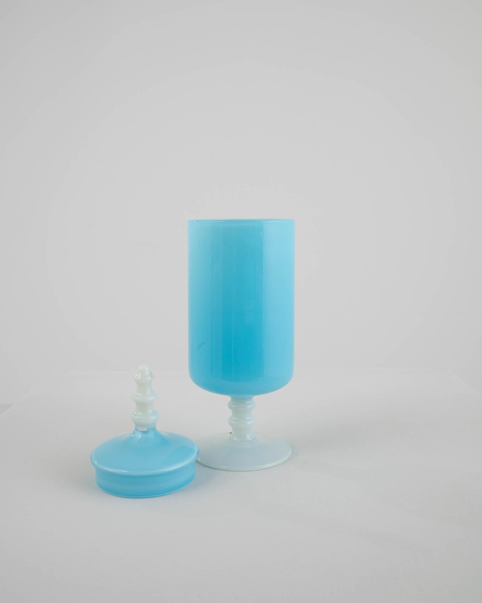Opaline Glass 20th Century Italian Blue Glass Vase with Lid