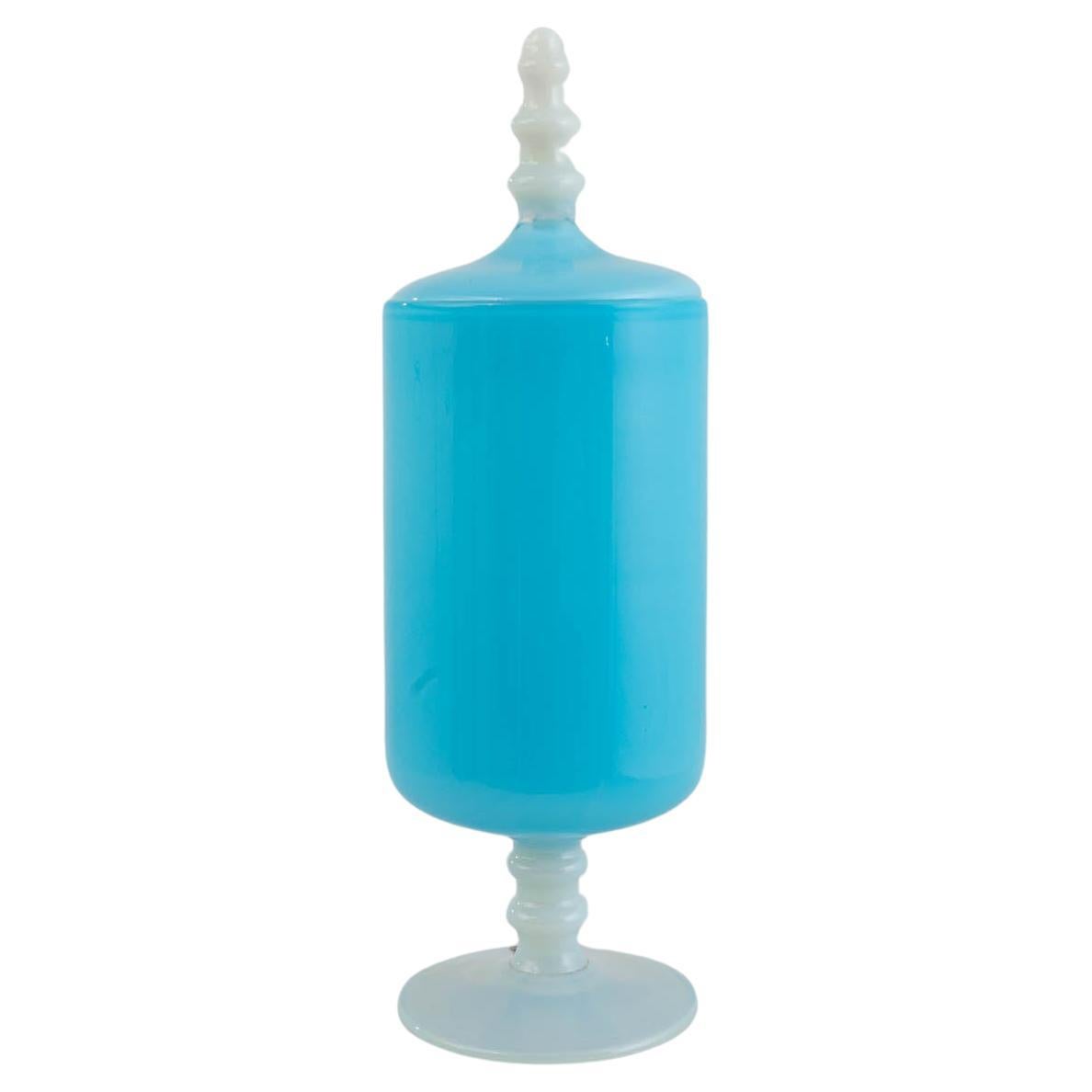 20th Century Italian Blue Glass Vase with Lid