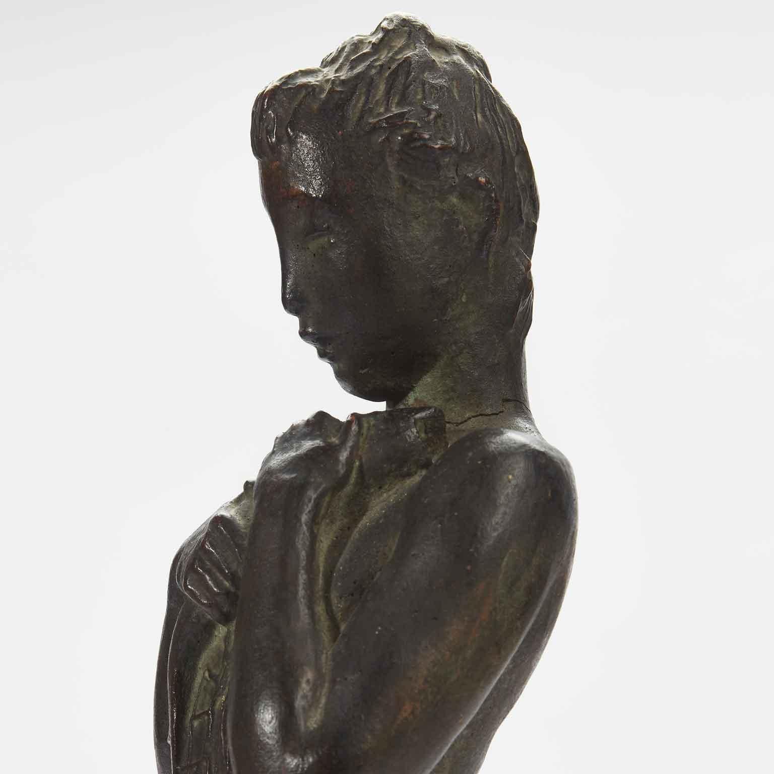 20th Century Italian Bolognese Naked Girl Sculpture with Fish and Net