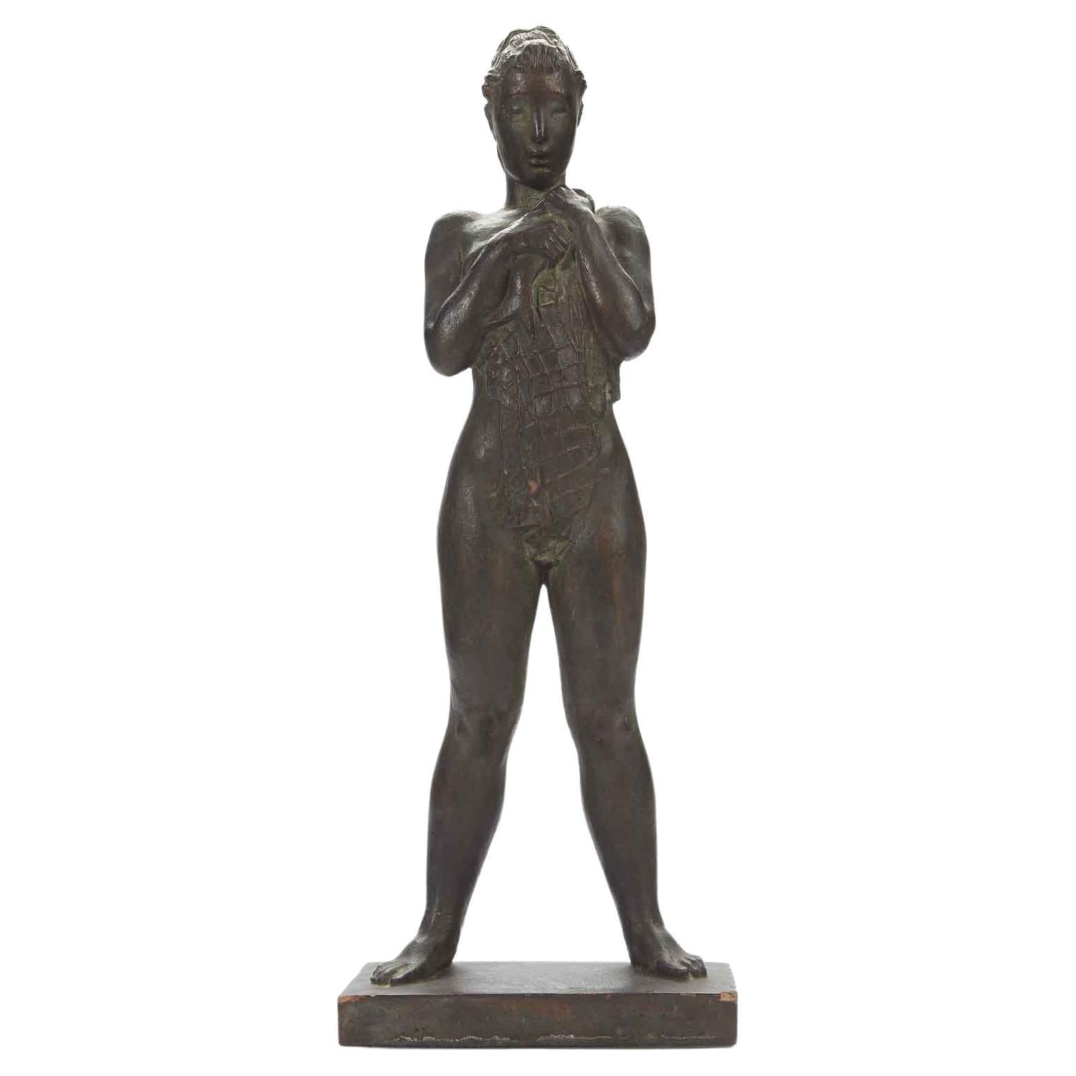 20th Century Italian Bolognese Naked Girl Sculpture with Fish and Net