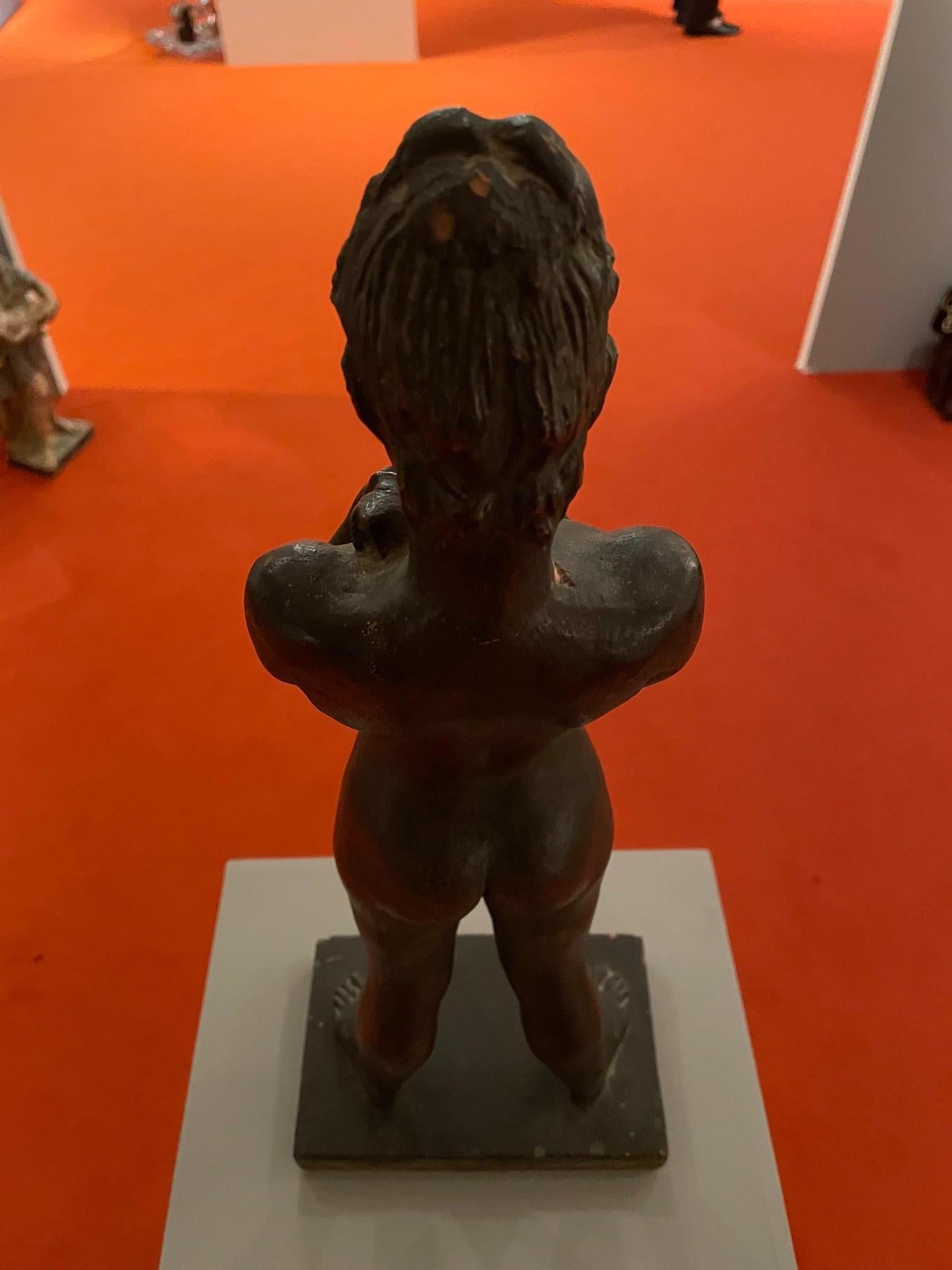 20th Century Italian Bolognese Naked Girl Sculpture with Fish and Net In Fair Condition In Milan, IT