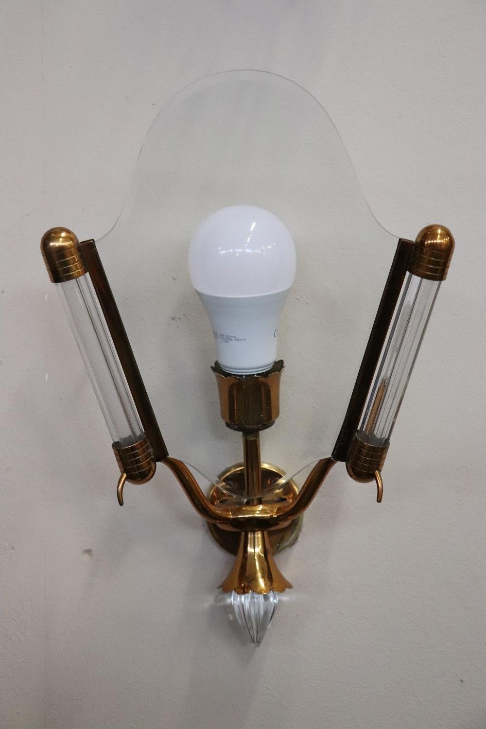 20th Century Italian Brass and Glass Wall Light or Sconces Set of Five In Good Condition In Casale Monferrato, IT