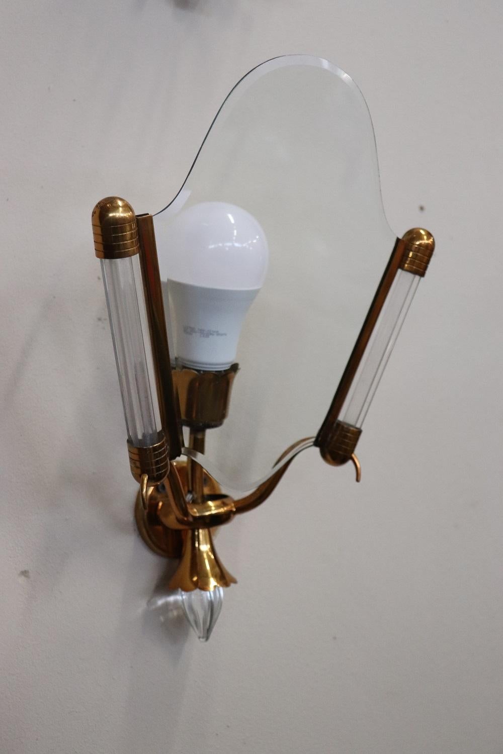 Mid-20th Century 20th Century Italian Brass and Glass Wall Light or Sconces Set of Five