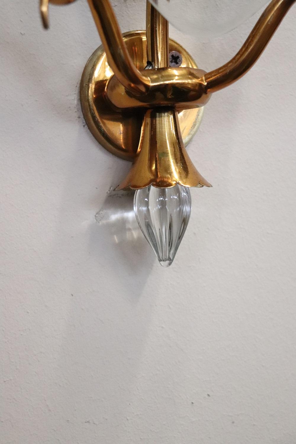 20th Century Italian Brass and Glass Wall Light or Sconces Set of Five 1