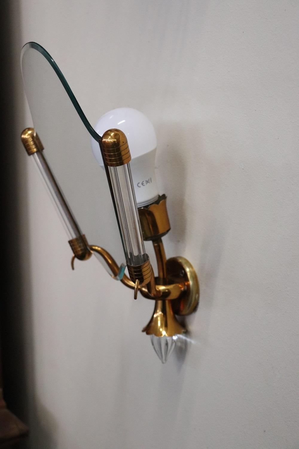 20th Century Italian Brass and Glass Wall Light or Sconces Set of Five 4