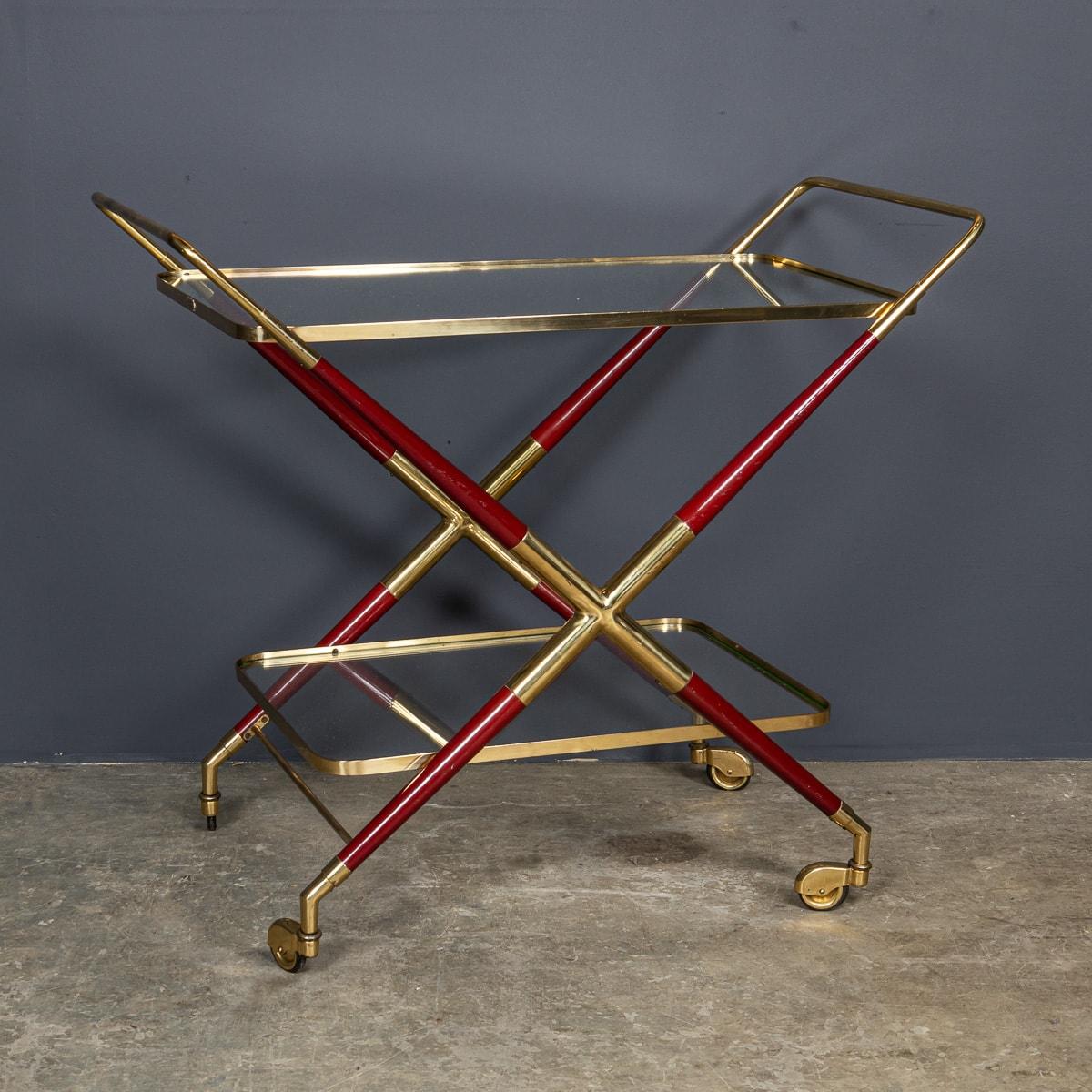 Other 20th Century Italian Brass And Wood Drinks Trolley In The Manner Of Cesare Lacca For Sale